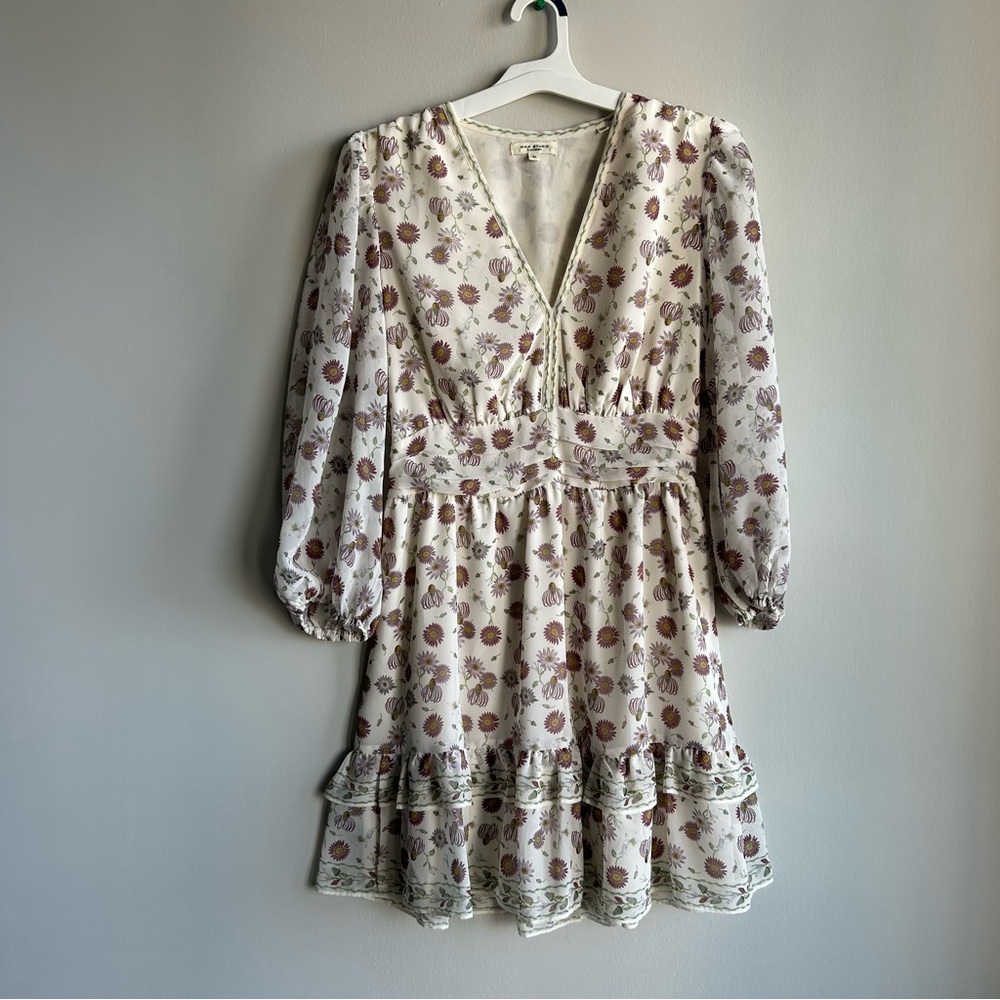 Cream Tiered Ruffled Sundress with Bishop Sleeves